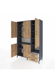 Hyperion Dolap 10 Raflı 2 Çekmeceli 5 Kapaklı 132x44x195 Antrasit-Çam/Çam