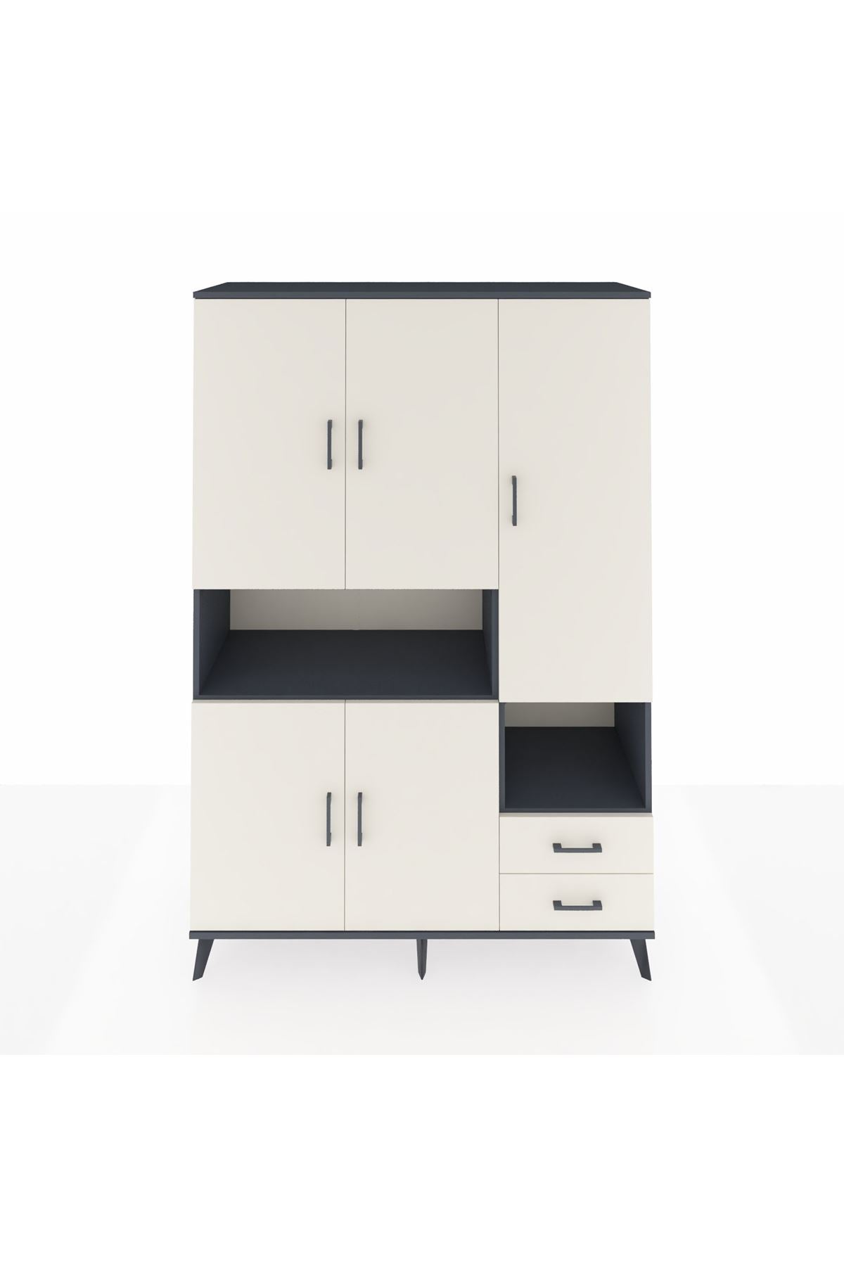 Hyperion Dolap 10 Raflı 2 Çekmeceli 5 Kapaklı 132x44x195 Antrasit-Aytaşı/Aytaşı