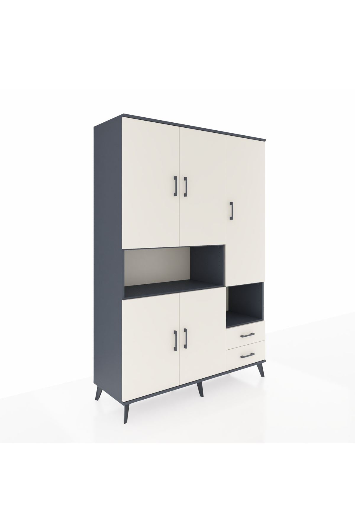 Hyperion Dolap 10 Raflı 2 Çekmeceli 5 Kapaklı 132x44x195 Antrasit-Aytaşı/Aytaşı