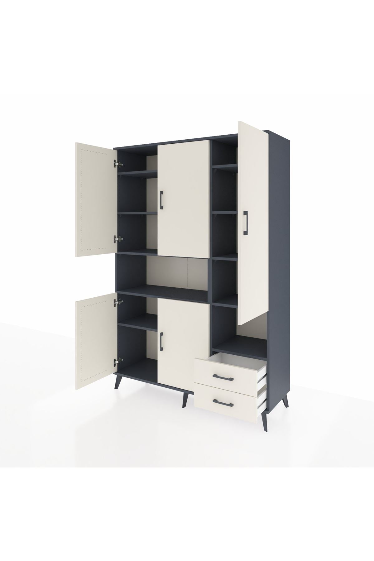 Hyperion Dolap 10 Raflı 2 Çekmeceli 5 Kapaklı 132x44x195 Antrasit-Aytaşı/Aytaşı