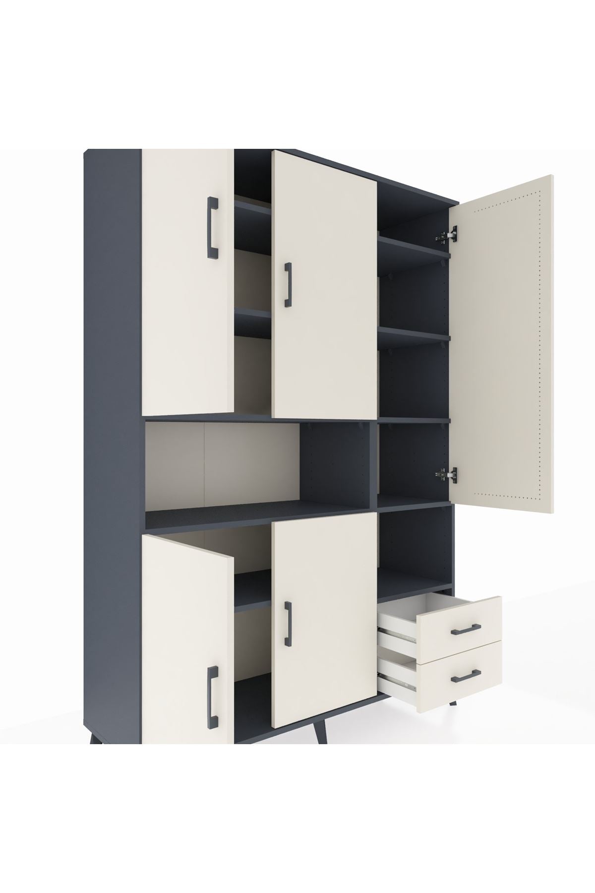 Hyperion Dolap 10 Raflı 2 Çekmeceli 5 Kapaklı 132x44x195 Antrasit-Aytaşı/Aytaşı