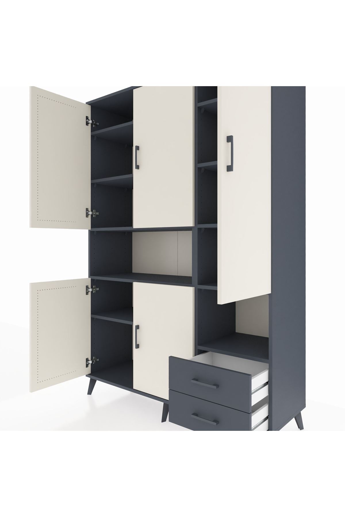 Hyperion Dolap 10 Raflı 2 Çekmeceli 5 Kapaklı 132x44x195 Antrasit-Aytaşı/Antrasit