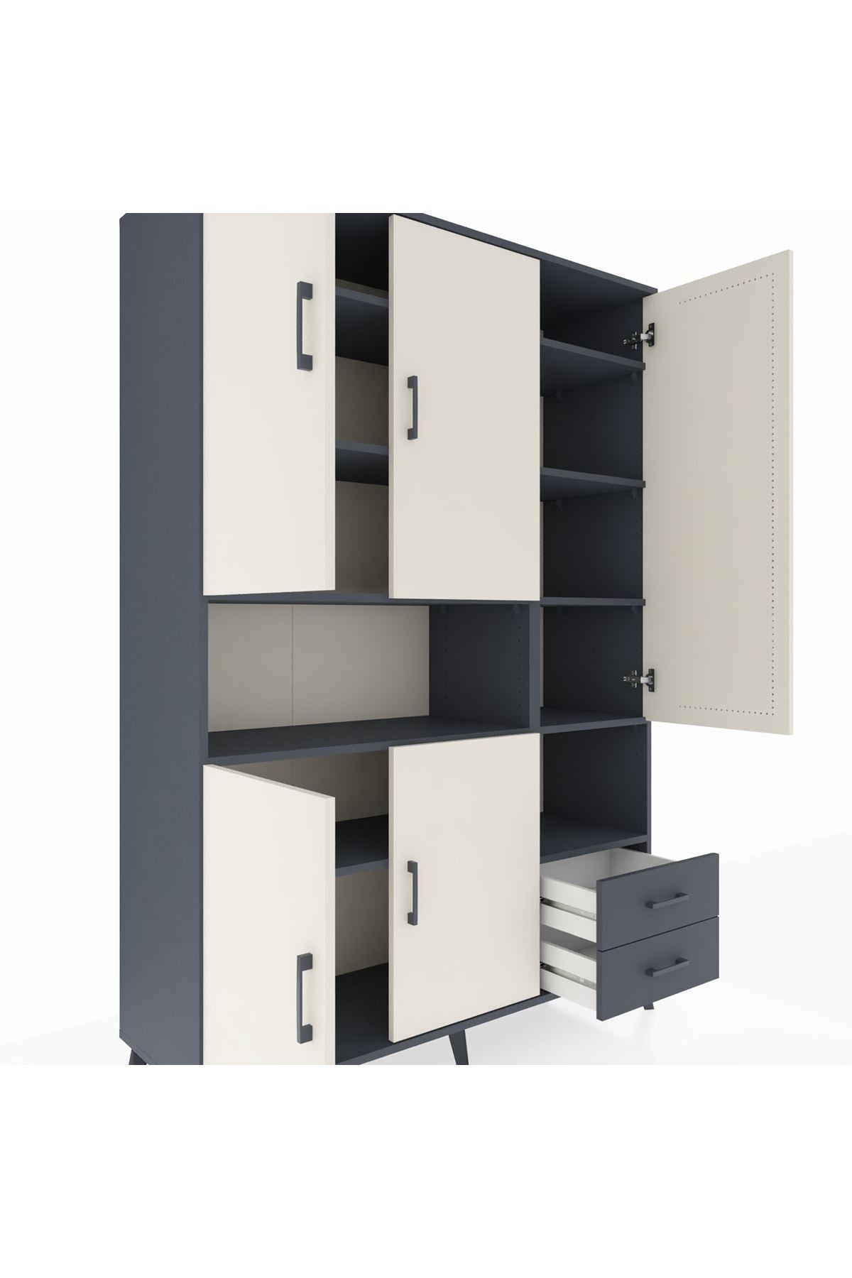 Hyperion Dolap 10 Raflı 2 Çekmeceli 5 Kapaklı 132x44x195 Antrasit-Aytaşı/Antrasit