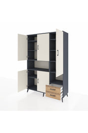 Hyperion Dolap 10 Raflı 2 Çekmeceli 5 Kapaklı 132x44x195 Antrasit-Aytaşı/Çam