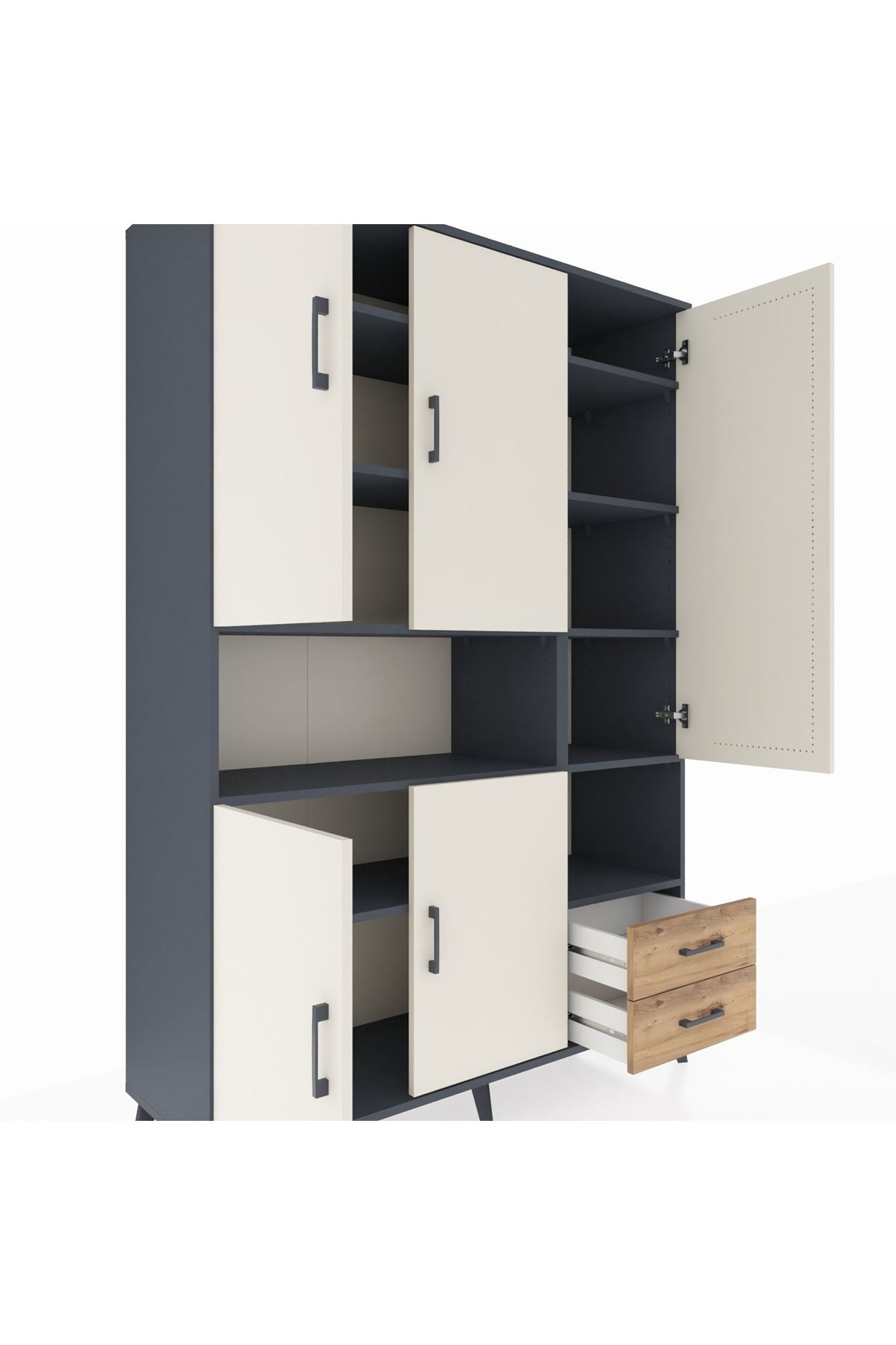 Hyperion Dolap 10 Raflı 2 Çekmeceli 5 Kapaklı 132x44x195 Antrasit-Aytaşı/Çam