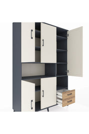 Hyperion Dolap 10 Raflı 2 Çekmeceli 5 Kapaklı 132x44x195 Antrasit-Aytaşı/Çam