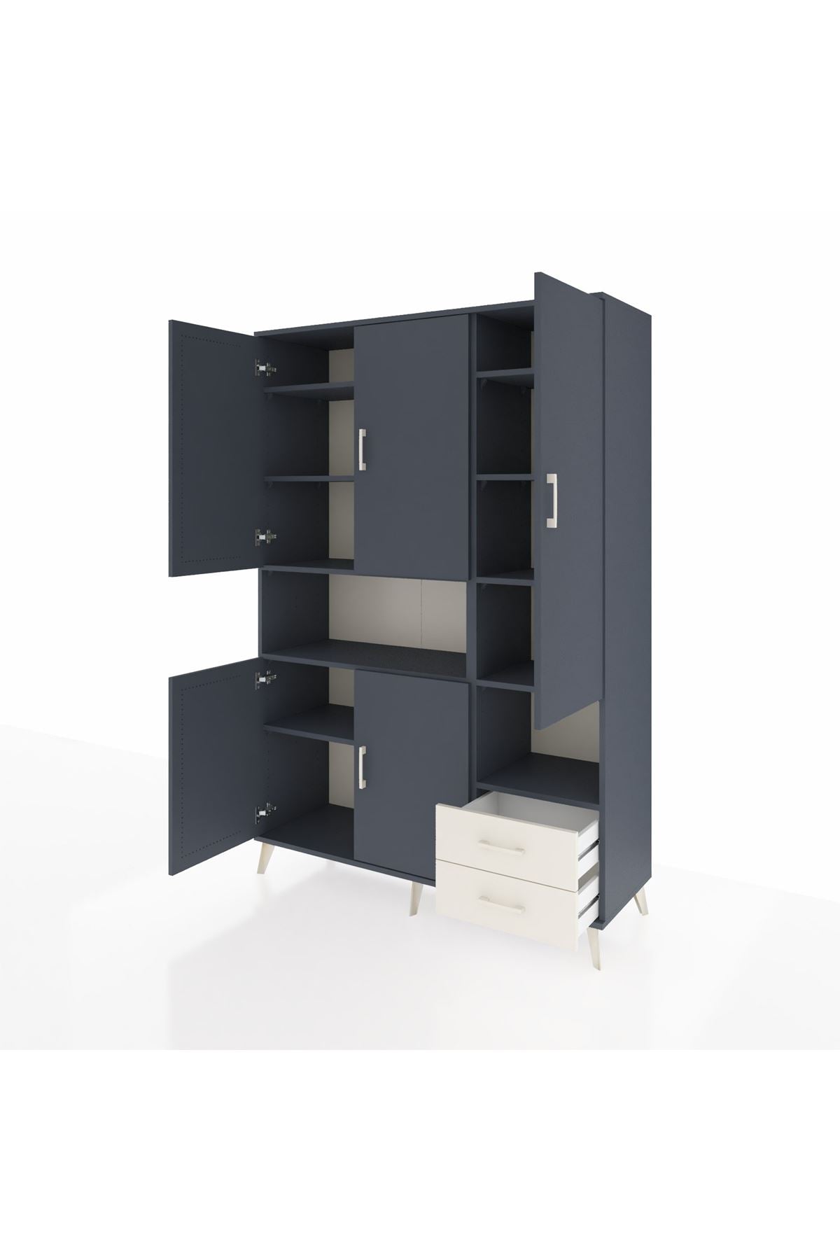 Hyperion Dolap 10 Raflı 2 Çekmeceli 5 Kapaklı 132x44x195 Antrasit-Antrasit/Aytaşı