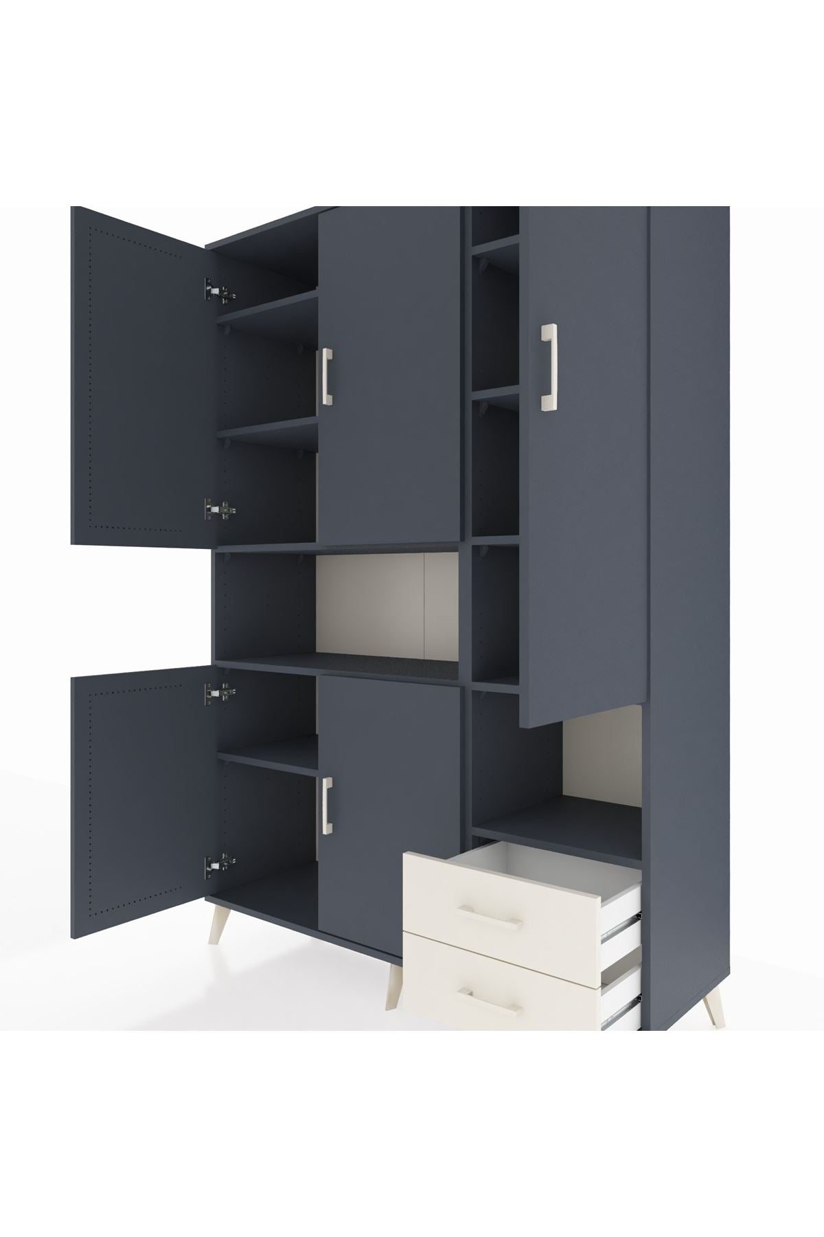 Hyperion Dolap 10 Raflı 2 Çekmeceli 5 Kapaklı 132x44x195 Antrasit-Antrasit/Aytaşı