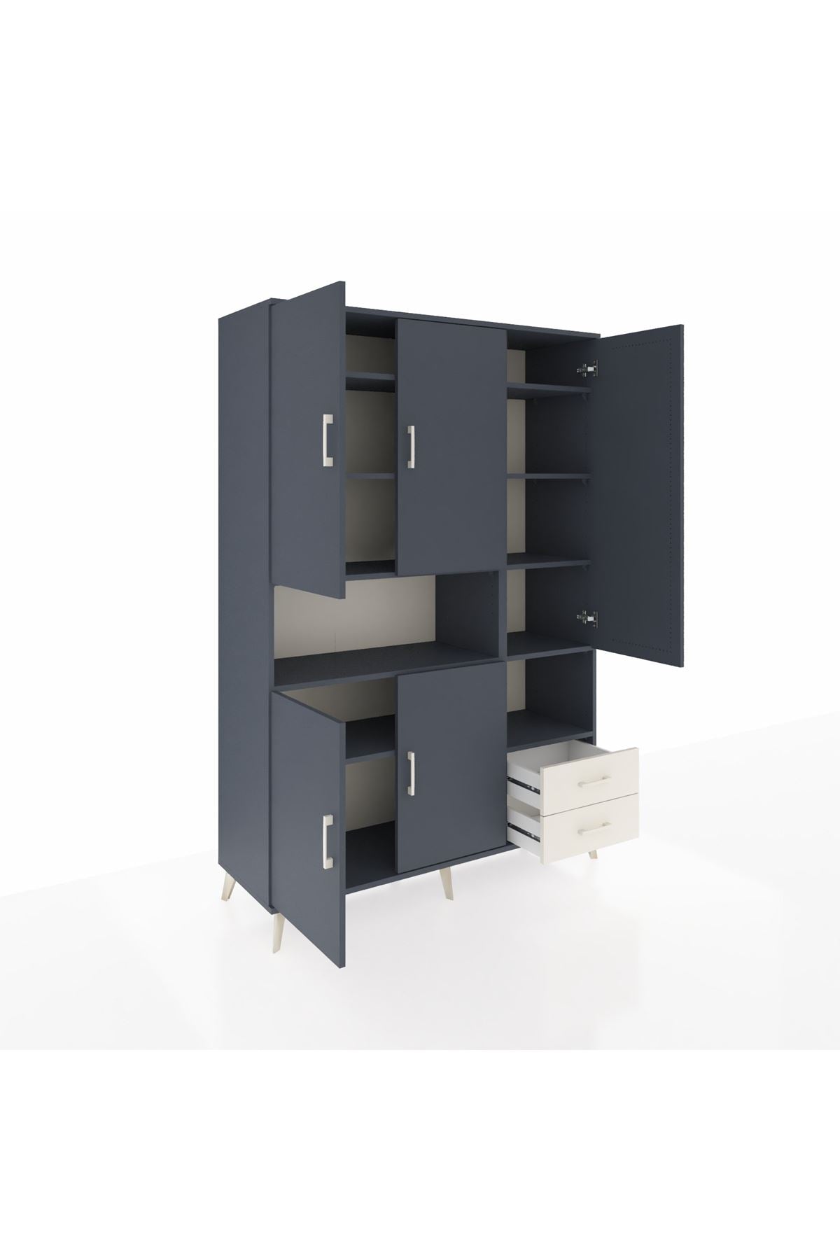 Hyperion Dolap 10 Raflı 2 Çekmeceli 5 Kapaklı 132x44x195 Antrasit-Antrasit/Aytaşı