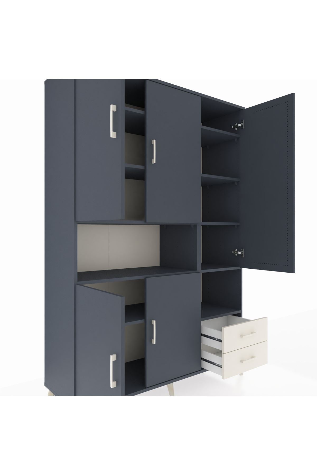 Hyperion Dolap 10 Raflı 2 Çekmeceli 5 Kapaklı 132x44x195 Antrasit-Antrasit/Aytaşı