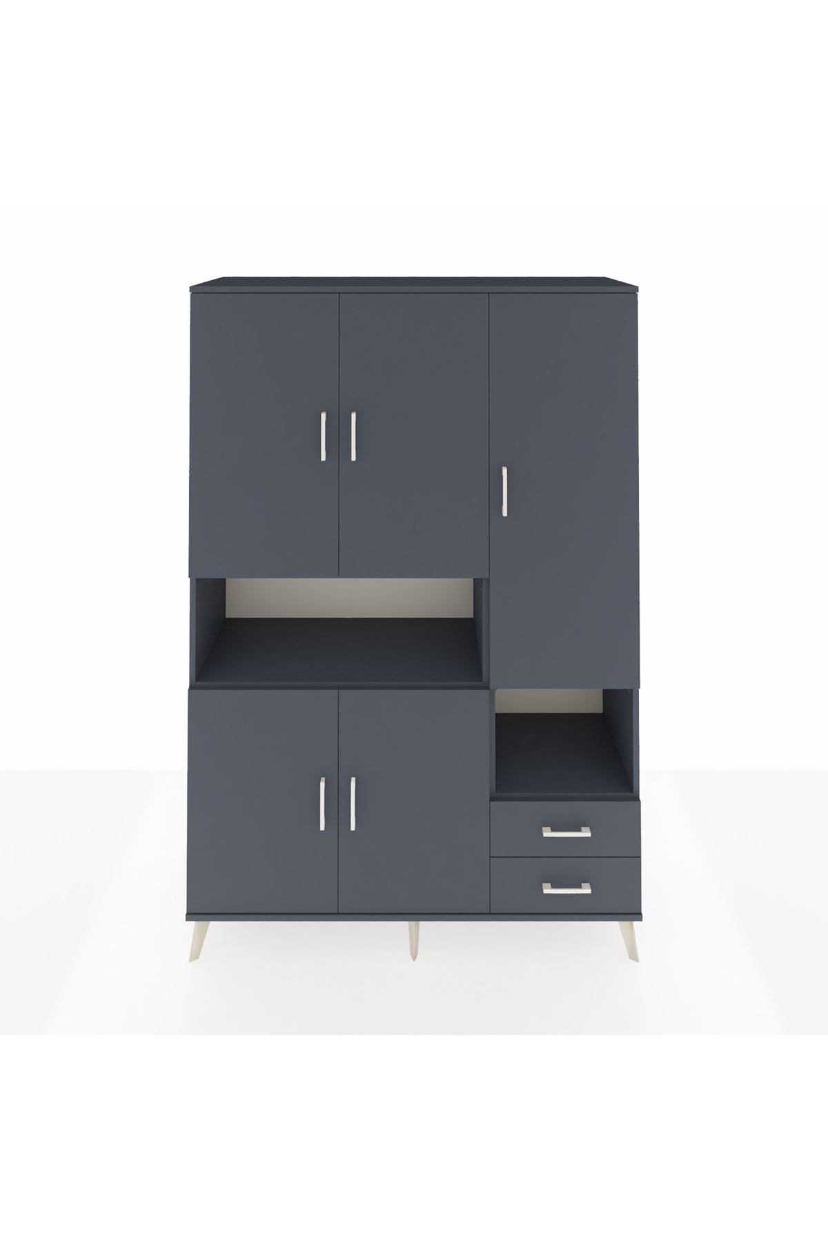 Hyperion Dolap 10 Raflı 2 Çekmeceli 5 Kapaklı 132x44x195 Antrasit-Antrasit/Antrasit