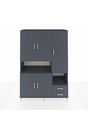 Hyperion Dolap 10 Raflı 2 Çekmeceli 5 Kapaklı 132x44x195 Antrasit-Antrasit/Antrasit