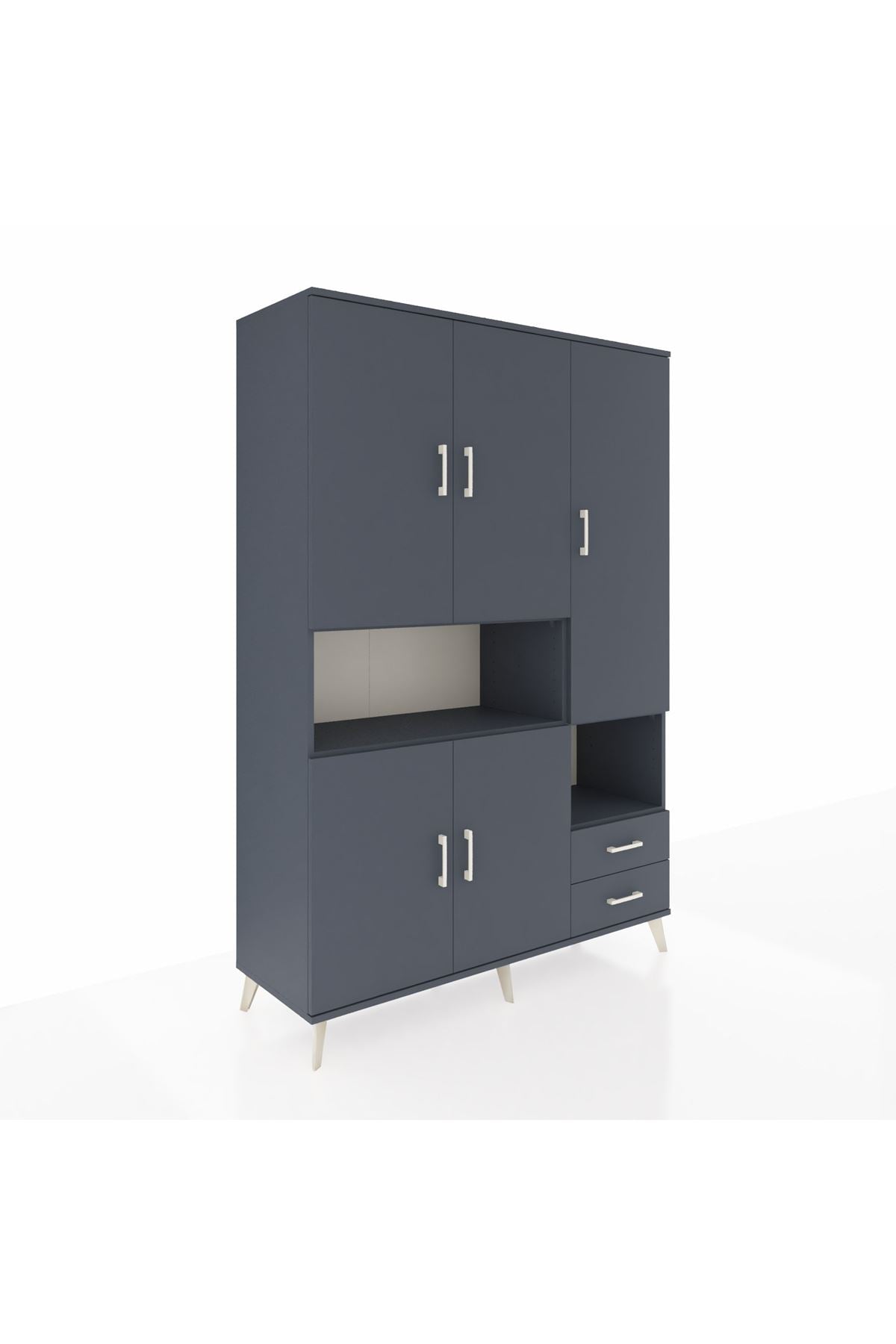 Hyperion Dolap 10 Raflı 2 Çekmeceli 5 Kapaklı 132x44x195 Antrasit-Antrasit/Antrasit