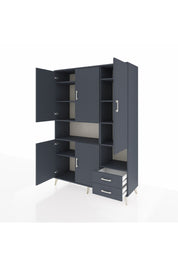 Hyperion Dolap 10 Raflı 2 Çekmeceli 5 Kapaklı 132x44x195 Antrasit-Antrasit/Antrasit