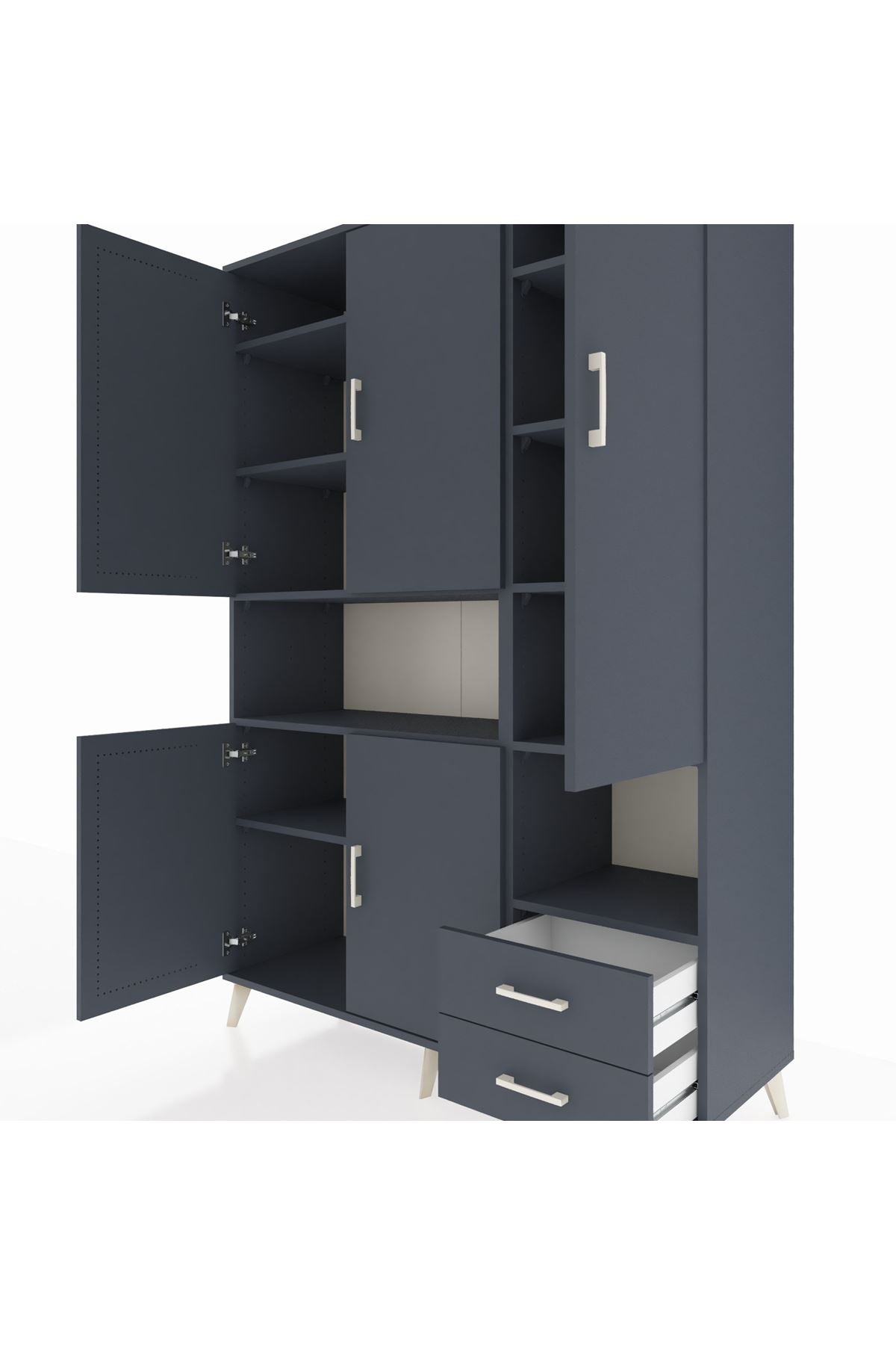 Hyperion Dolap 10 Raflı 2 Çekmeceli 5 Kapaklı 132x44x195 Antrasit-Antrasit/Antrasit