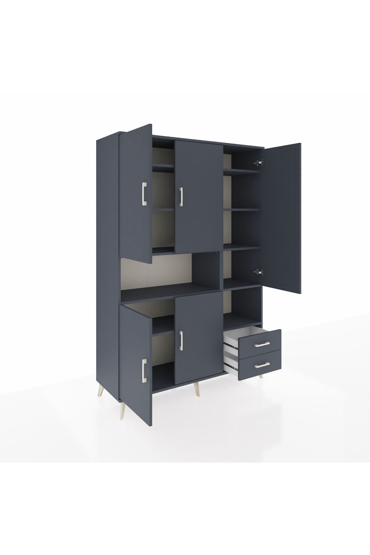 Hyperion Dolap 10 Raflı 2 Çekmeceli 5 Kapaklı 132x44x195 Antrasit-Antrasit/Antrasit