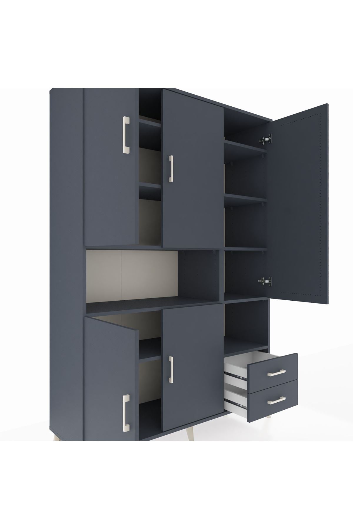 Hyperion Dolap 10 Raflı 2 Çekmeceli 5 Kapaklı 132x44x195 Antrasit-Antrasit/Antrasit