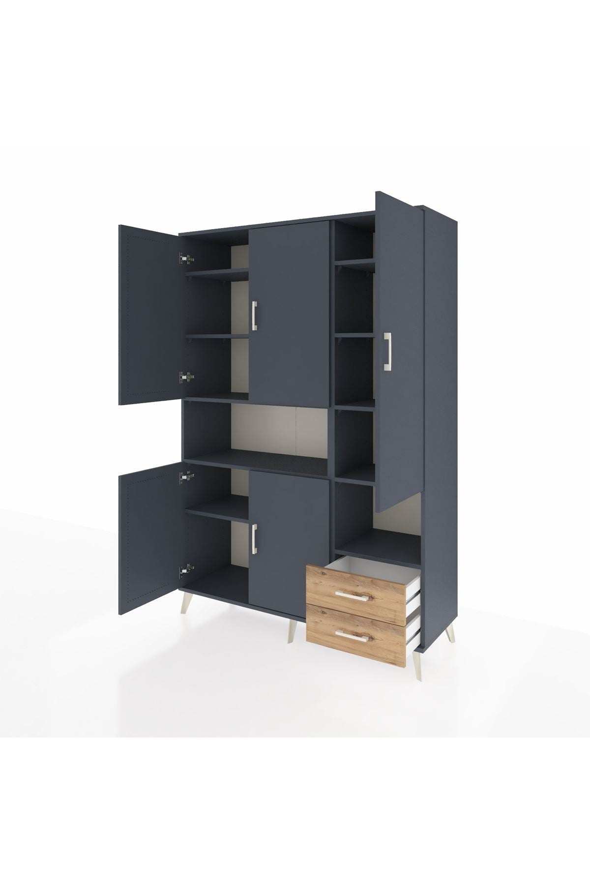 Hyperion Dolap 10 Raflı 2 Çekmeceli 5 Kapaklı 132x44x195 Antrasit-Antrasit/Çam