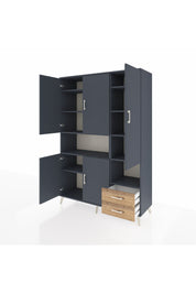 Hyperion Dolap 10 Raflı 2 Çekmeceli 5 Kapaklı 132x44x195 Antrasit-Antrasit/Çam