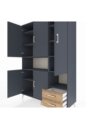 Hyperion Dolap 10 Raflı 2 Çekmeceli 5 Kapaklı 132x44x195 Antrasit-Antrasit/Çam