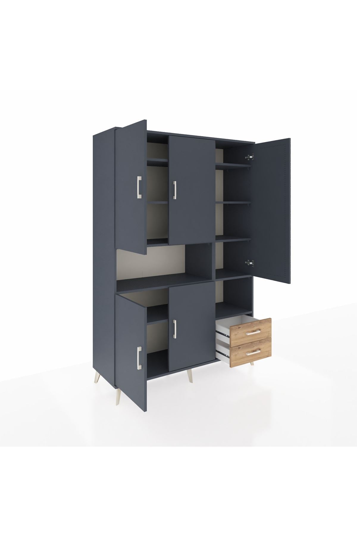 Hyperion Dolap 10 Raflı 2 Çekmeceli 5 Kapaklı 132x44x195 Antrasit-Antrasit/Çam