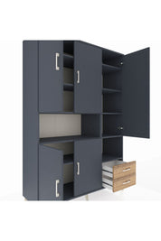 Hyperion Dolap 10 Raflı 2 Çekmeceli 5 Kapaklı 132x44x195 Antrasit-Antrasit/Çam