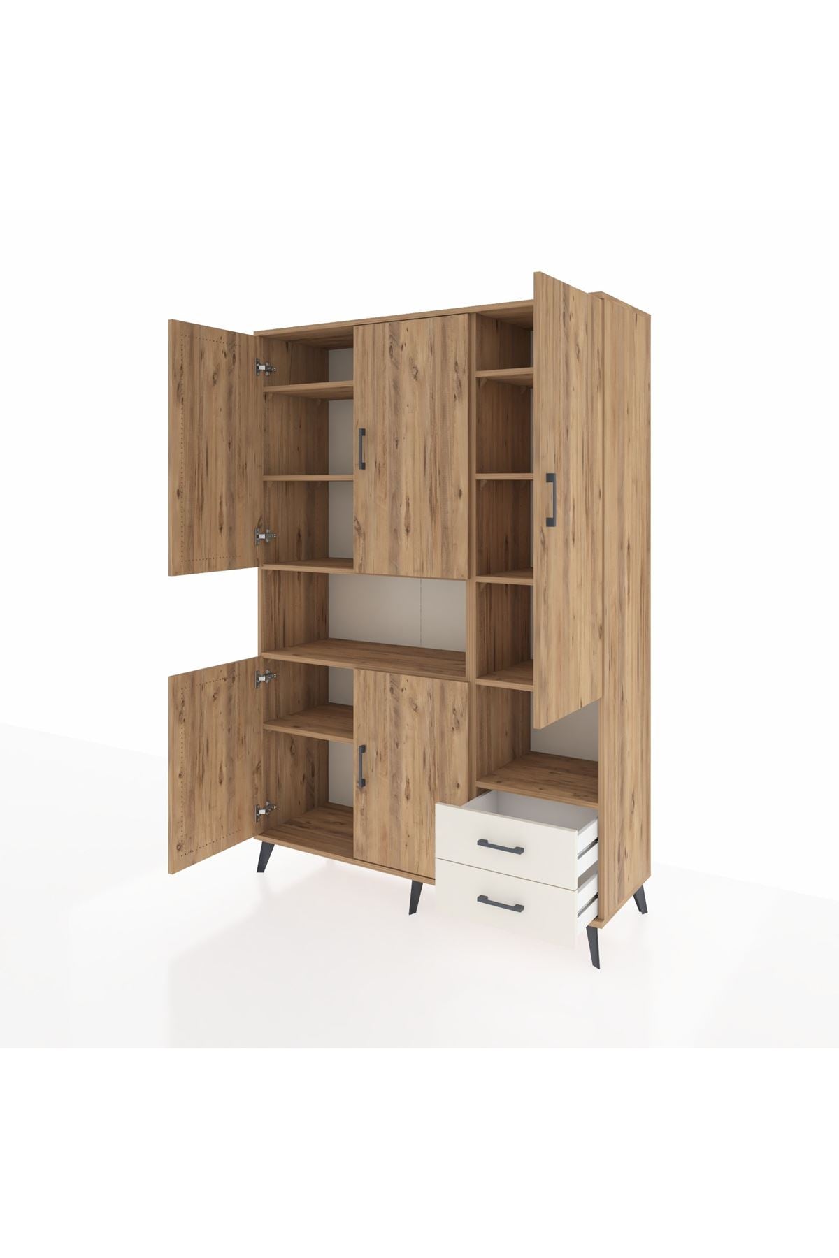 Hyperion Dolap 10 Raflı 2 Çekmeceli 5 Kapaklı 132x44x195 Çam-Çam/Aytaşı