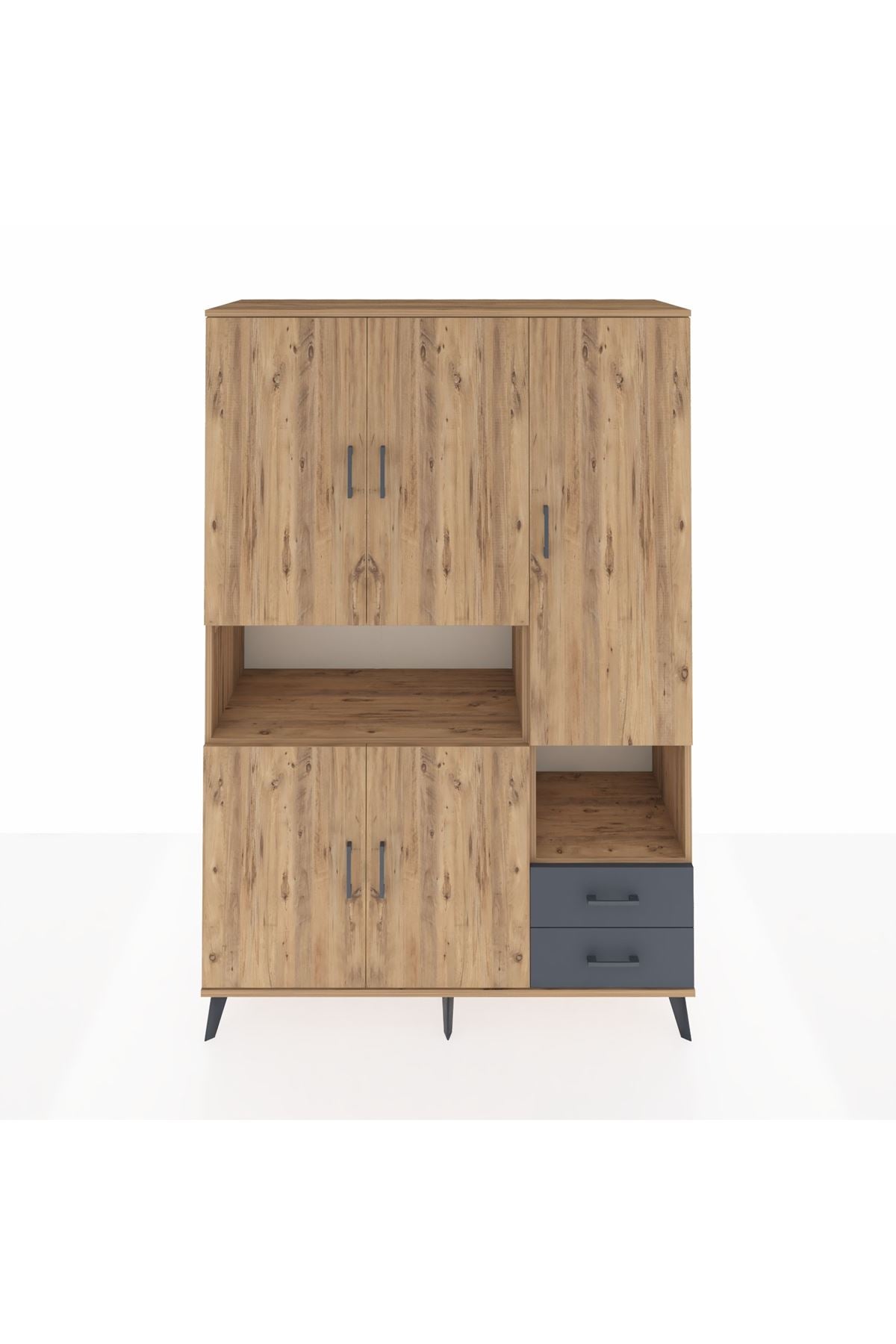 Hyperion Dolap 10 Raflı 2 Çekmeceli 5 Kapaklı 132x44x195 Çam-Çam/Antrasit