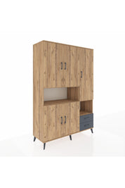 Hyperion Dolap 10 Raflı 2 Çekmeceli 5 Kapaklı 132x44x195 Çam-Çam/Antrasit