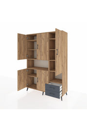 Hyperion Dolap 10 Raflı 2 Çekmeceli 5 Kapaklı 132x44x195 Çam-Çam/Antrasit