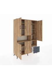 Hyperion Dolap 10 Raflı 2 Çekmeceli 5 Kapaklı 132x44x195 Çam-Çam/Antrasit