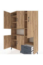 Hyperion Dolap 10 Raflı 2 Çekmeceli 5 Kapaklı 132x44x195 Çam-Çam/Antrasit