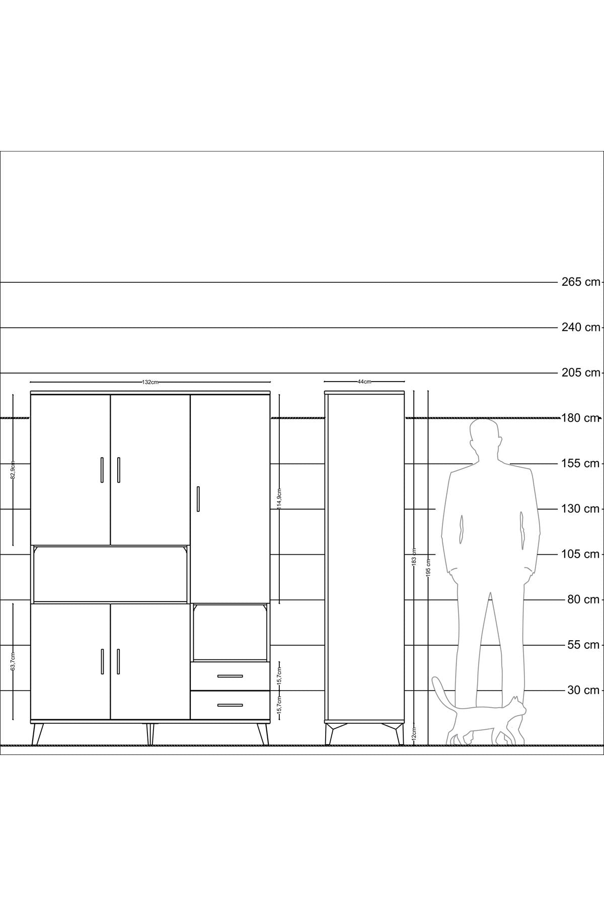 Hyperion Dolap 10 Raflı 2 Çekmeceli 5 Kapaklı 132x44x195 Çam-Çam/Antrasit