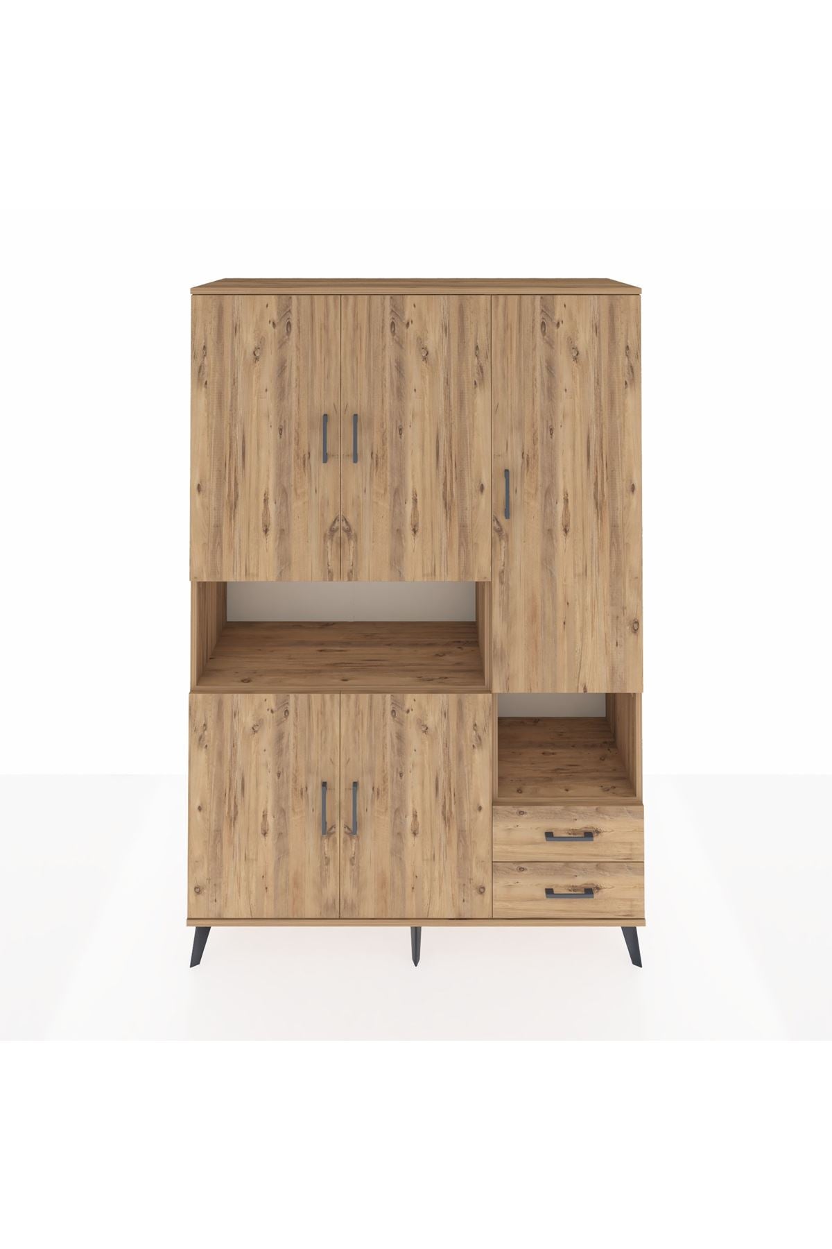 Hyperion Dolap 10 Raflı 2 Çekmeceli 5 Kapaklı 132x44x195 Çam-Çam/Çam