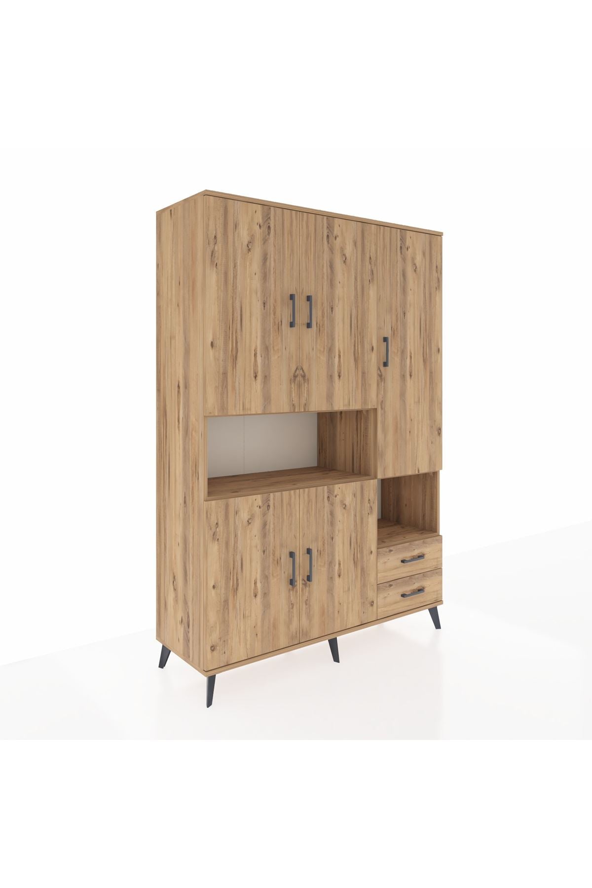 Hyperion Dolap 10 Raflı 2 Çekmeceli 5 Kapaklı 132x44x195 Çam-Çam/Çam