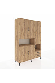 Hyperion Dolap 10 Raflı 2 Çekmeceli 5 Kapaklı 132x44x195 Çam-Çam/Çam