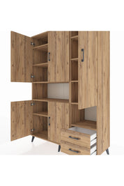 Hyperion Dolap 10 Raflı 2 Çekmeceli 5 Kapaklı 132x44x195 Çam-Çam/Çam