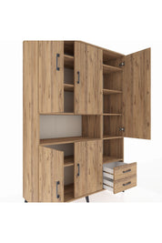 Hyperion Dolap 10 Raflı 2 Çekmeceli 5 Kapaklı 132x44x195 Çam-Çam/Çam