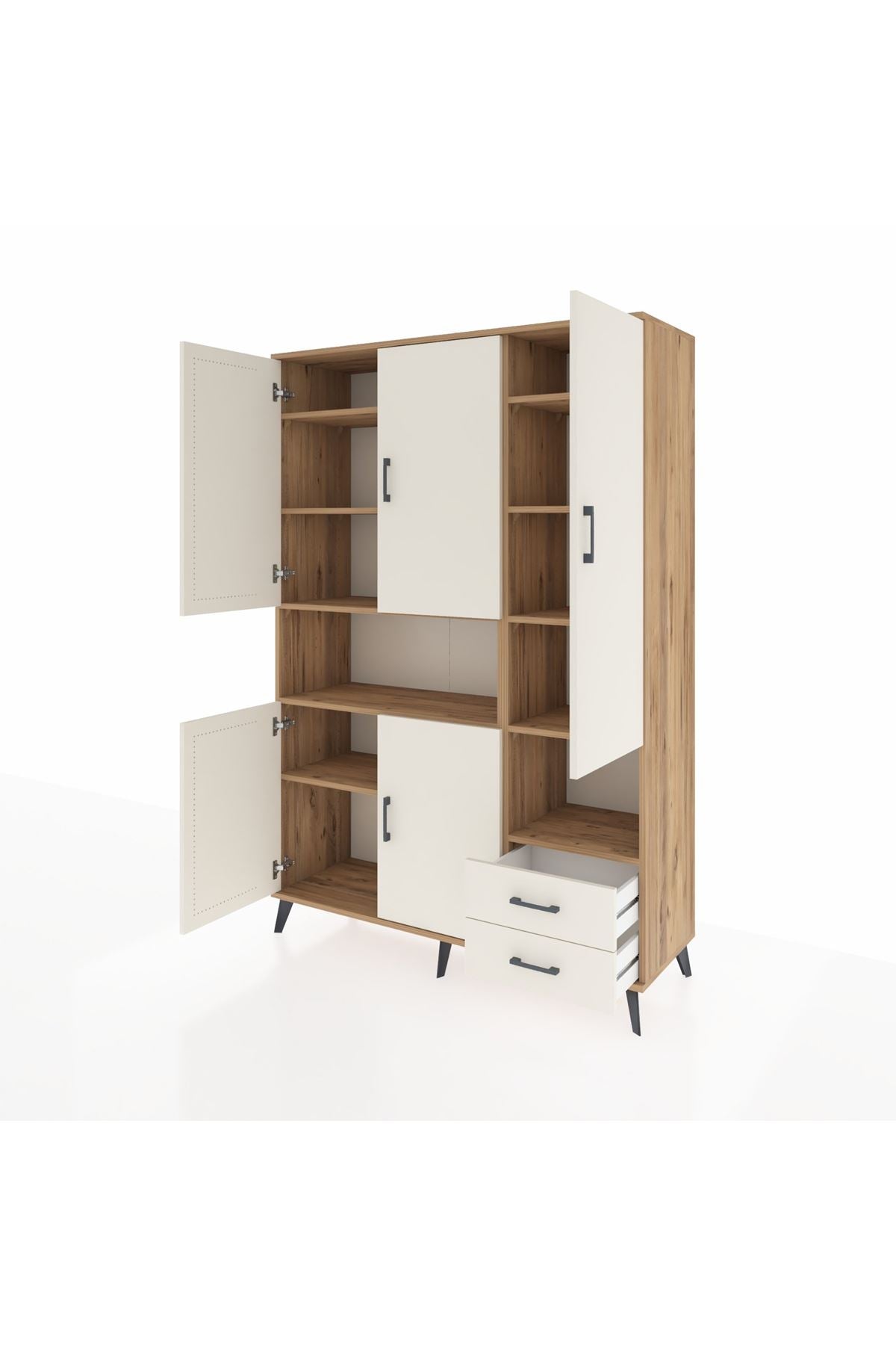 Hyperion Dolap 10 Raflı 2 Çekmeceli 5 Kapaklı 132x44x195 Çam-Aytaşı/Aytaşı