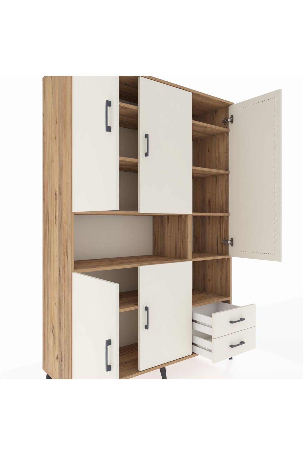 Hyperion Dolap 10 Raflı 2 Çekmeceli 5 Kapaklı 132x44x195 Çam-Aytaşı/Aytaşı