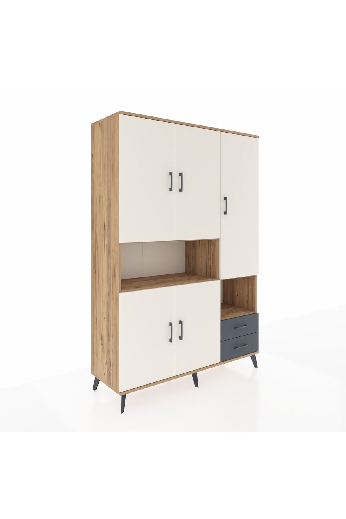 Hyperion Dolap 10 Raflı 2 Çekmeceli 5 Kapaklı 132x44x195 Çam-Aytaşı/Antrasit