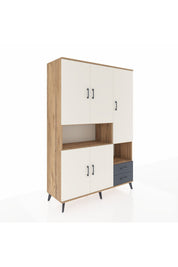 Hyperion Dolap 10 Raflı 2 Çekmeceli 5 Kapaklı 132x44x195 Çam-Aytaşı/Antrasit