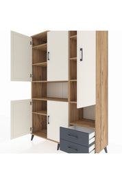 Hyperion Dolap 10 Raflı 2 Çekmeceli 5 Kapaklı 132x44x195 Çam-Aytaşı/Antrasit