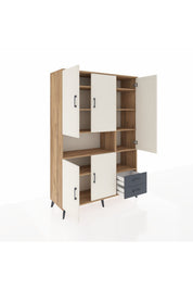 Hyperion Dolap 10 Raflı 2 Çekmeceli 5 Kapaklı 132x44x195 Çam-Aytaşı/Antrasit