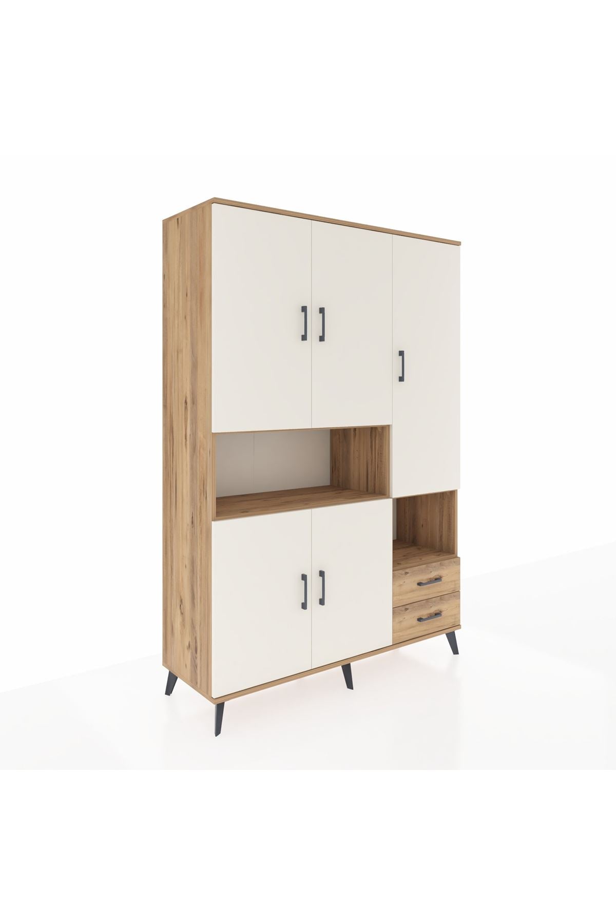 Hyperion Dolap 10 Raflı 2 Çekmeceli 5 Kapaklı 132x44x195 Çam-Aytaşı/Çam