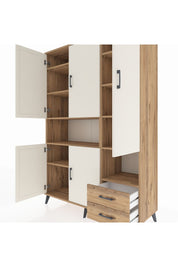 Hyperion Dolap 10 Raflı 2 Çekmeceli 5 Kapaklı 132x44x195 Çam-Aytaşı/Çam