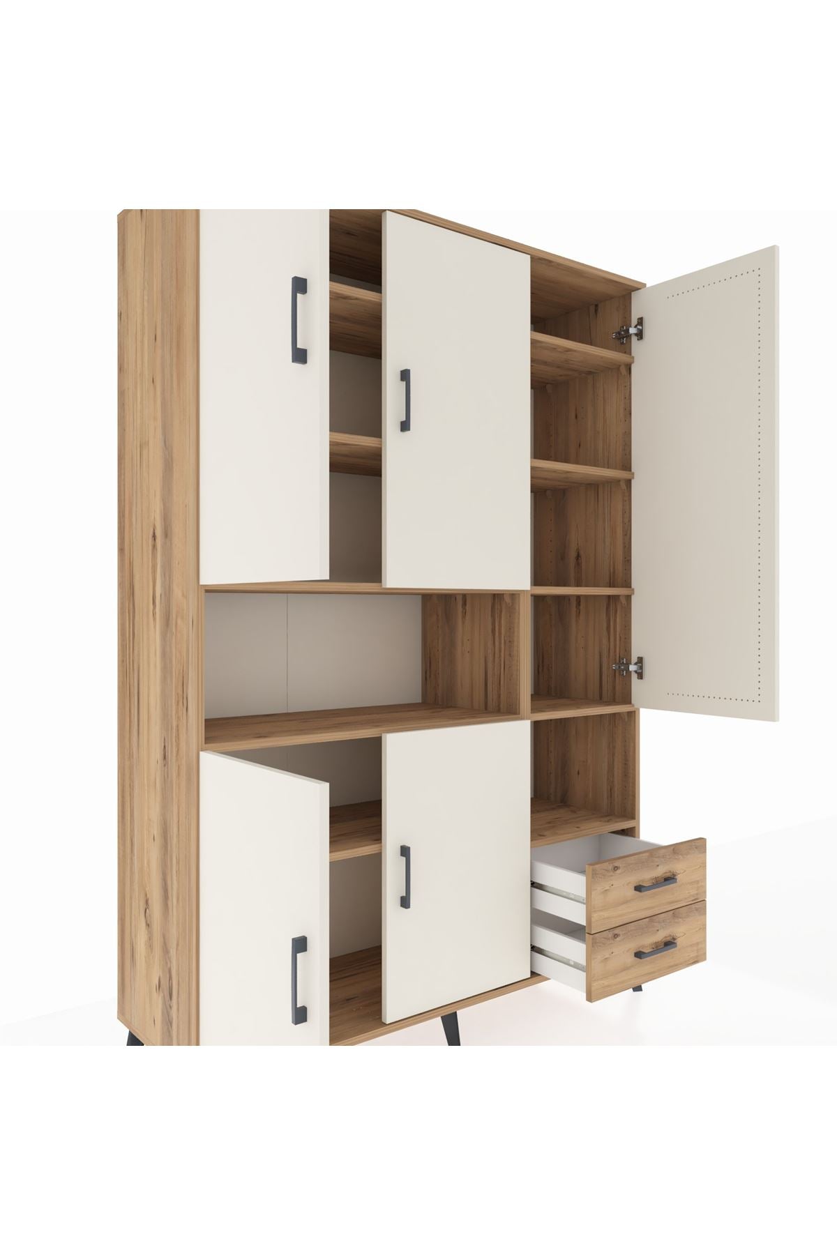 Hyperion Dolap 10 Raflı 2 Çekmeceli 5 Kapaklı 132x44x195 Çam-Aytaşı/Çam