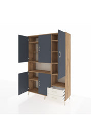 Hyperion Dolap 10 Raflı 2 Çekmeceli 5 Kapaklı 132x44x195 Çam-Antrasit/Aytaşı