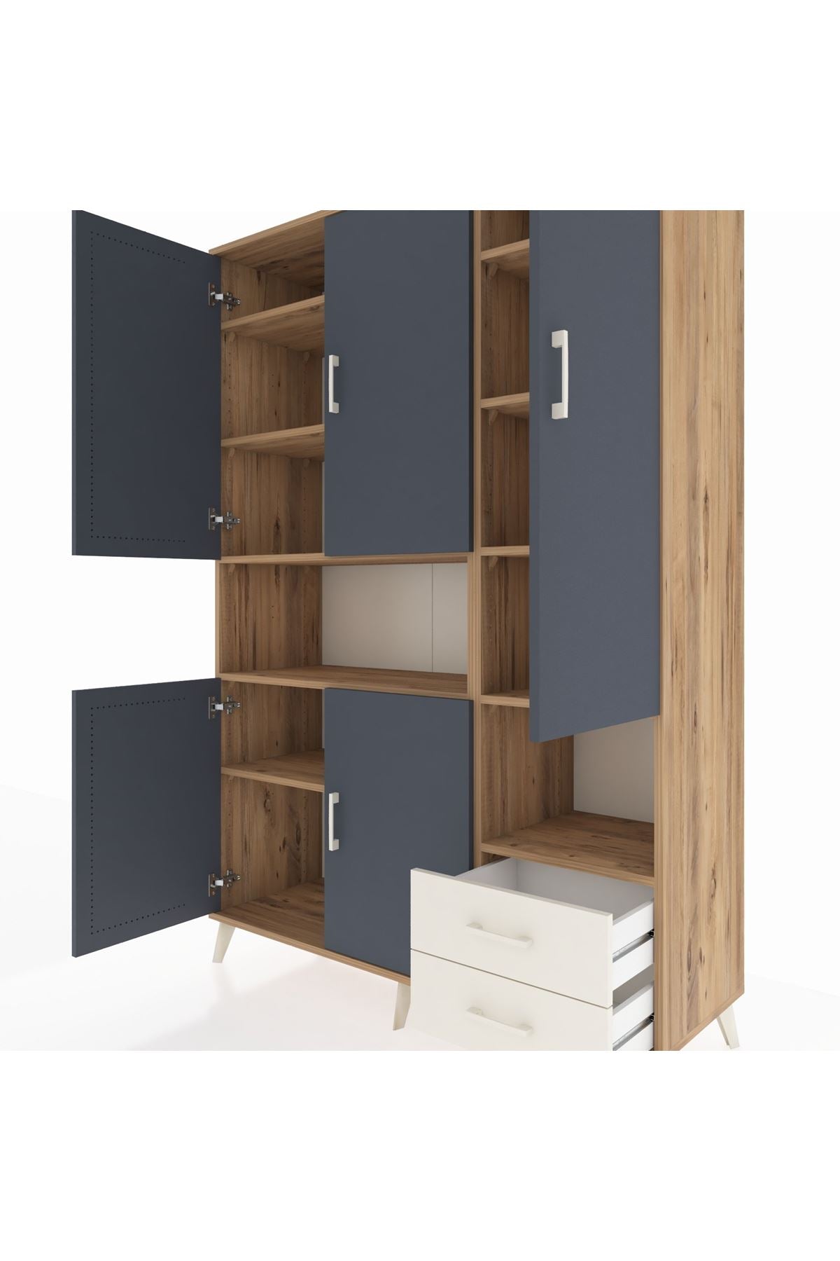 Hyperion Dolap 10 Raflı 2 Çekmeceli 5 Kapaklı 132x44x195 Çam-Antrasit/Aytaşı