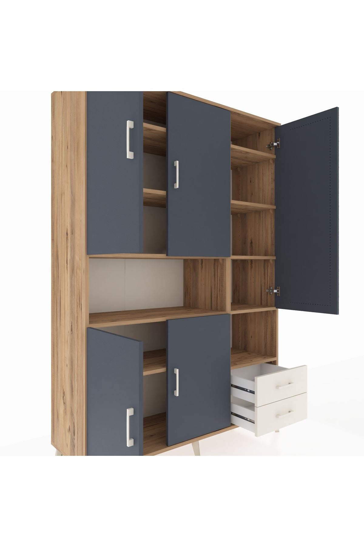 Hyperion Dolap 10 Raflı 2 Çekmeceli 5 Kapaklı 132x44x195 Çam-Antrasit/Aytaşı